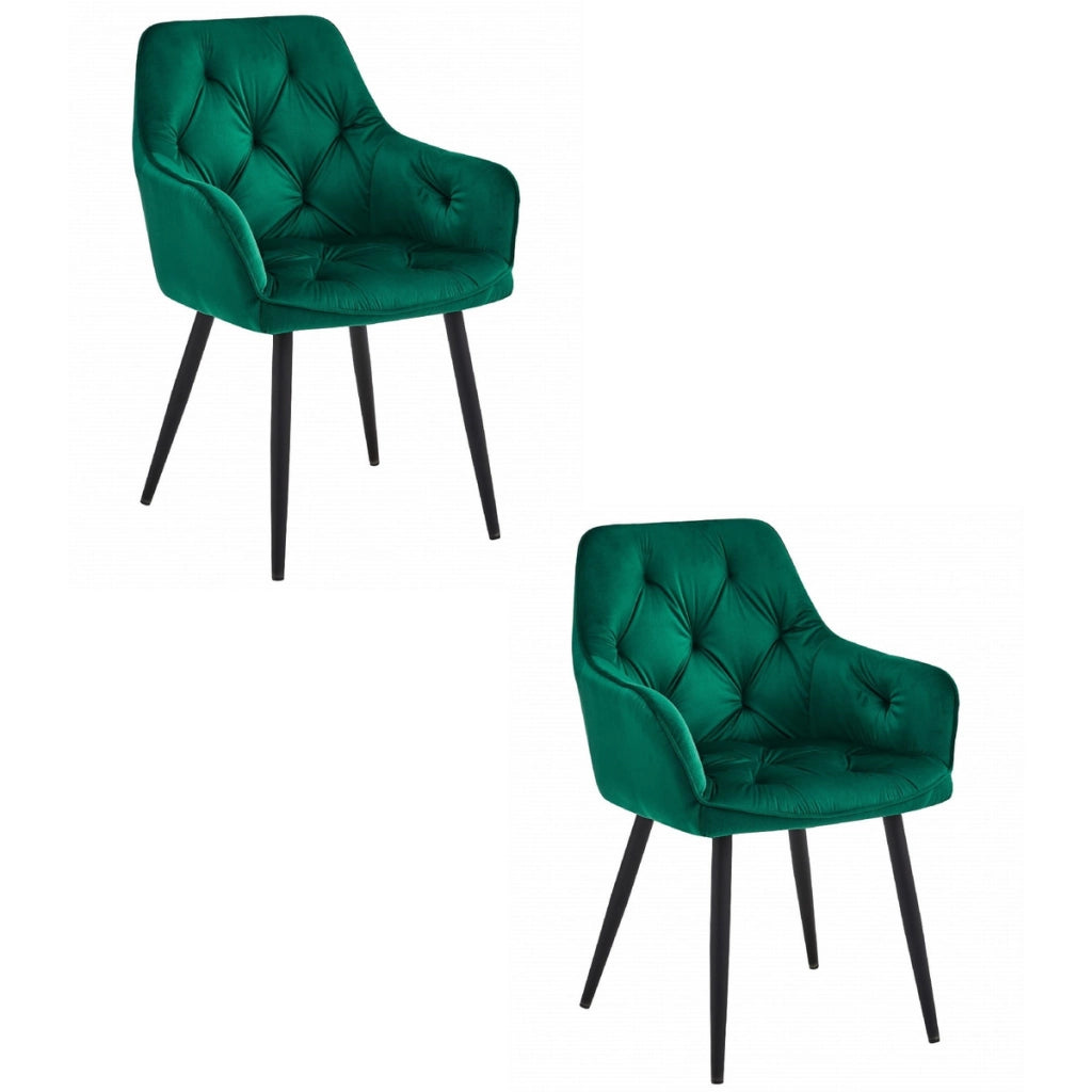 Set di 2 sedie Jork in velluto verde scuro con gambe nere