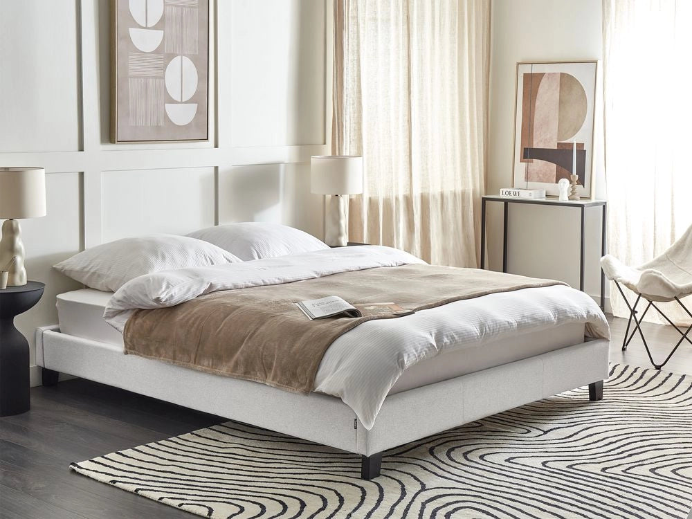 Letto 160 x 200 cm Rete a doghe in tessuto grigio chiaro senza testiera