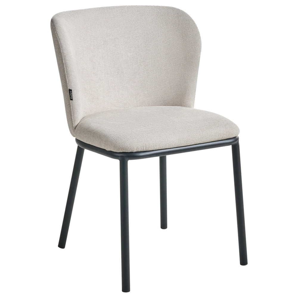 Set di 2 sedie da pranzo in tessuto Tappezzeria beige chiaro Gambe in metallo nero Design moderno e retrò