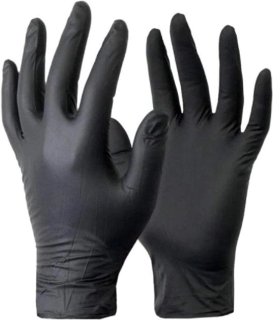 100 pezzi di guanti in nitrile nero, polvere, da gettare via, grandi dimensioni