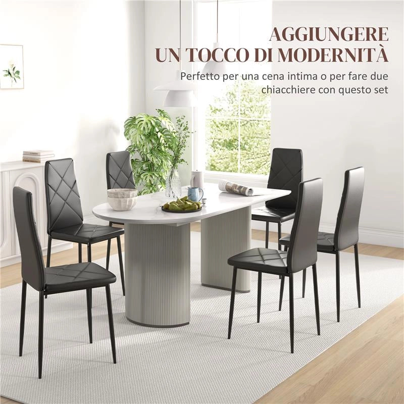SET DI 6 SEDIE DA PRANZO MODERNE CON SCHIENALE ALTO IN FINTA PELLE E ACCIAIO, 41X50X97 CM, NERO