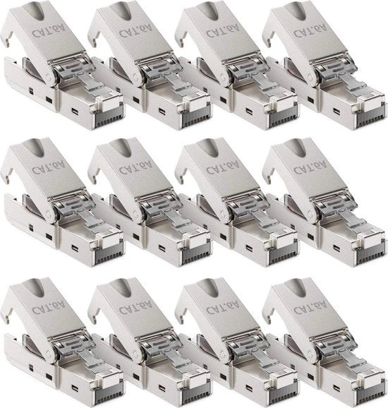 12x Connettori RJ45 senza strumenti - Collegamento CAT 6a LSA - Cavi di installazione rigidi - Protetti - Cavo LAN 10 Gbit/s - Abitacolo CAT6a metallico