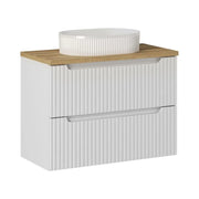 Set da bagno VANO bianco 80cm: mobile sottolavabo con cassetti + piano per lavabo + lavabo da appoggio bianco scanalato
