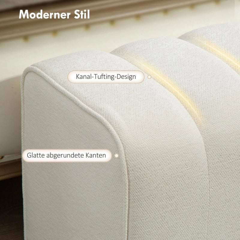 PANCA Imbottita 110x40x44 cm Legno e Tessuto Bianco Crema per Camera da Letto