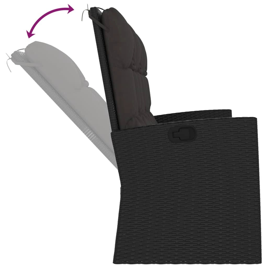 Panca da giardino mobili da esterno per patio panca reclinabile da terrazza con cuscini nera 173 x 62 x 95 cm resina intrecciata 02_0011740