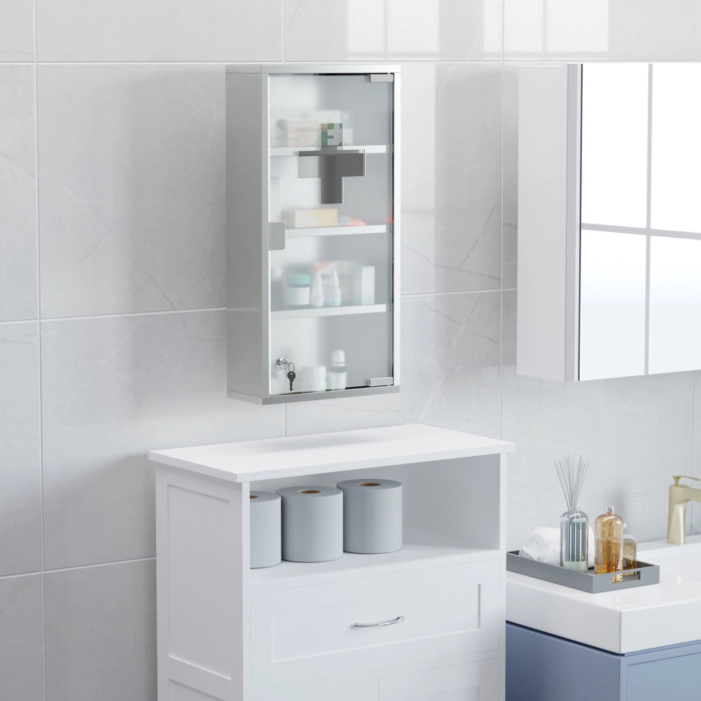 ARMADIO MEDICINALI 30x12x60 cm Acciaio Argento con serratura