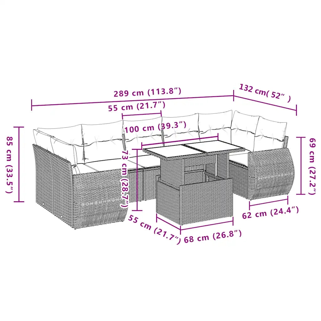Set Divani da Giardino 8 pz con Cuscini Marrone in Polyrattan 3268414