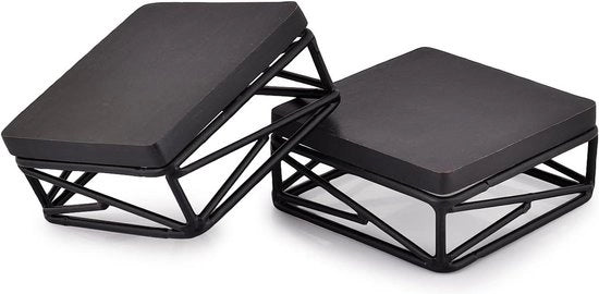 Set di Supporti per Dessert in Legno Rustico e Metallo Geometrico Nero da 2 Pezzi - Display per Dessert Moderno (1016 cm x 1016 cm x 444 cm)