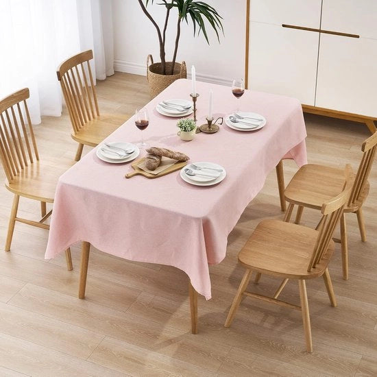 Tappeto per tavolo impermeabile stile lino | Protezione contro le macchie, lavabile | Tappeto per tavolo esterno, tappeto per tavolo da giardino | Rosa - 110x140 cm