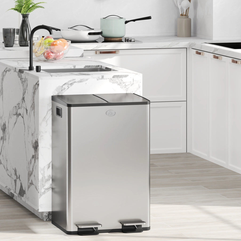 Cestino per la Raccolta Differenziata 28L ¨C Zephmum ¨C Acciaio Inox, Argento, 45.8x36x67.6 cm