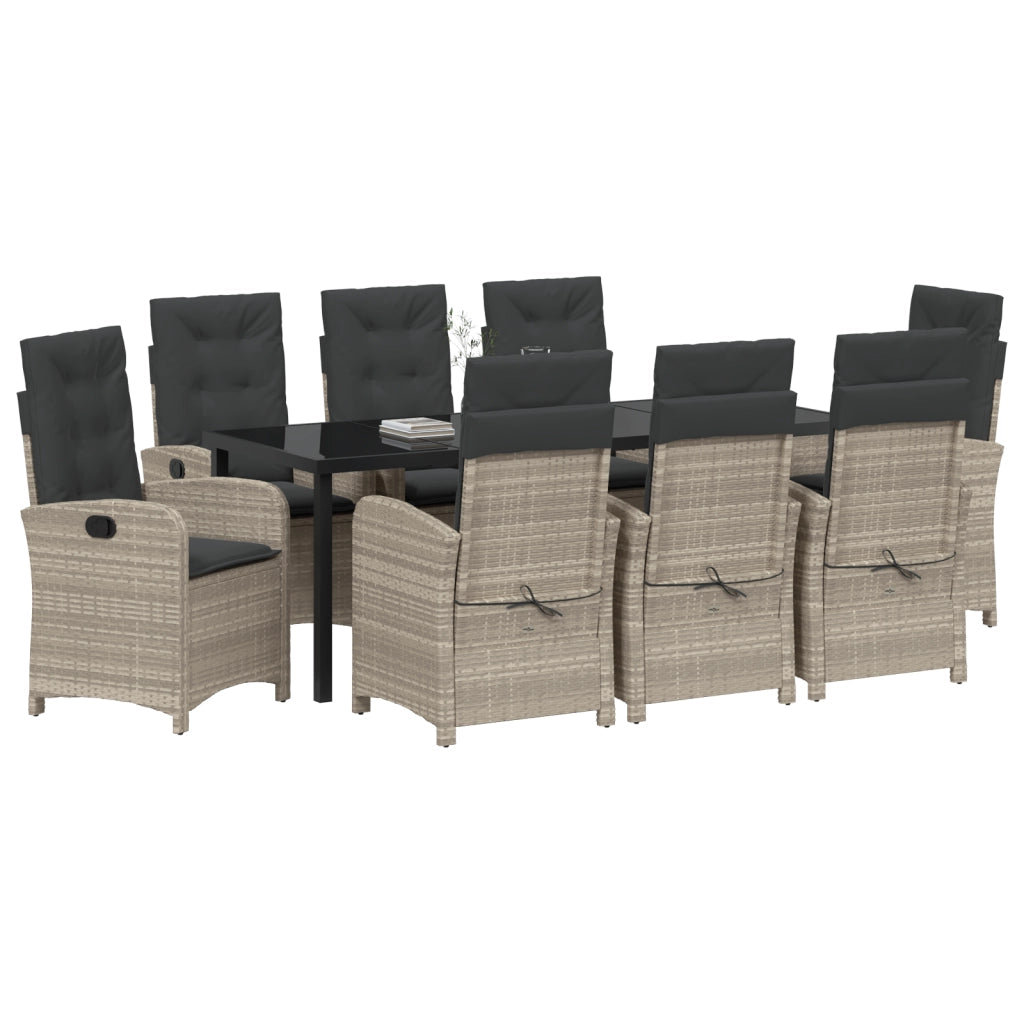 Set da Pranzo da Giardino 9 Pezzi con Cuscini Grigio Chiaro Rattan Polimerico
