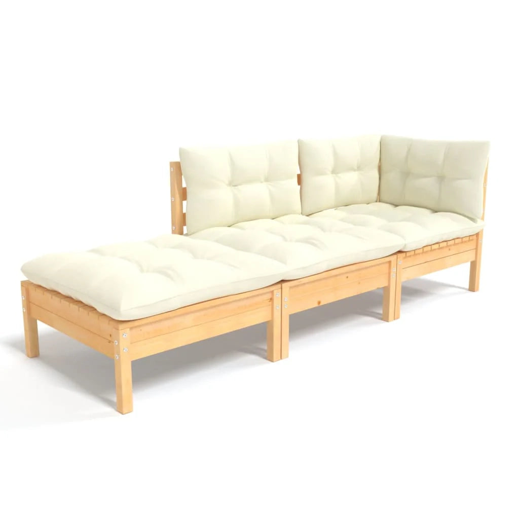 Set di mobili da giardino mobili da esterno 3 pezzi con cuscini color crema legno di pino massiccio 02_0015961