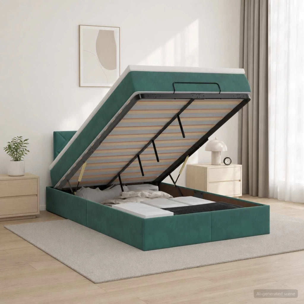 Letto Ottomano con Materasso e LED Verde Scuro 120 x 200 cm 3457206