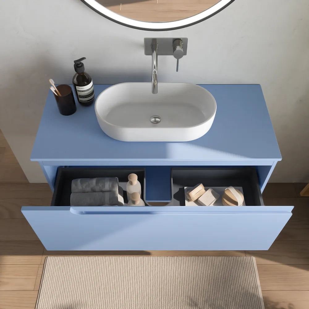 Mobile bagno sospeso 60 cm un cassetto carta da zucchero con top | Ardenne