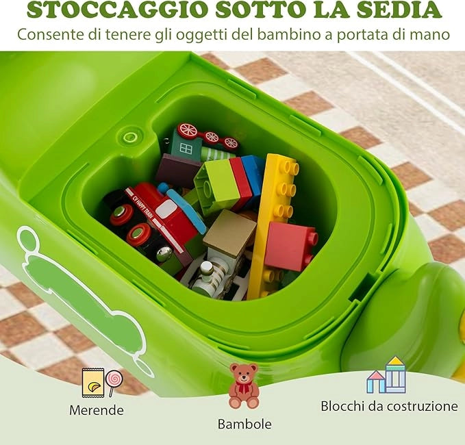 Macchina a Spinta per Bambini, Giocattolo Cavalcabile con Spazio Nascosto Luci Musica e Clacson, Macchina da Passeggio a Spinta con 4 Ruote, Regalo per Bambini 18+ Mesi (Verde)