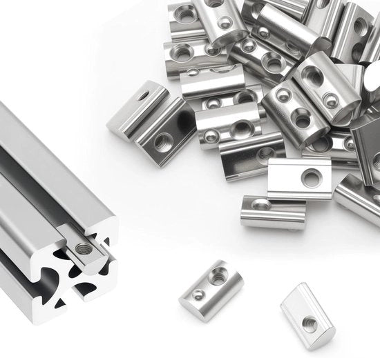 Set di 50 T-nut con Veer M6, viti a profilo in alluminio con acciaio di carbonio, adatti per CNC 3D stampanti e costruzioni con un diametro di foro di 10 mm