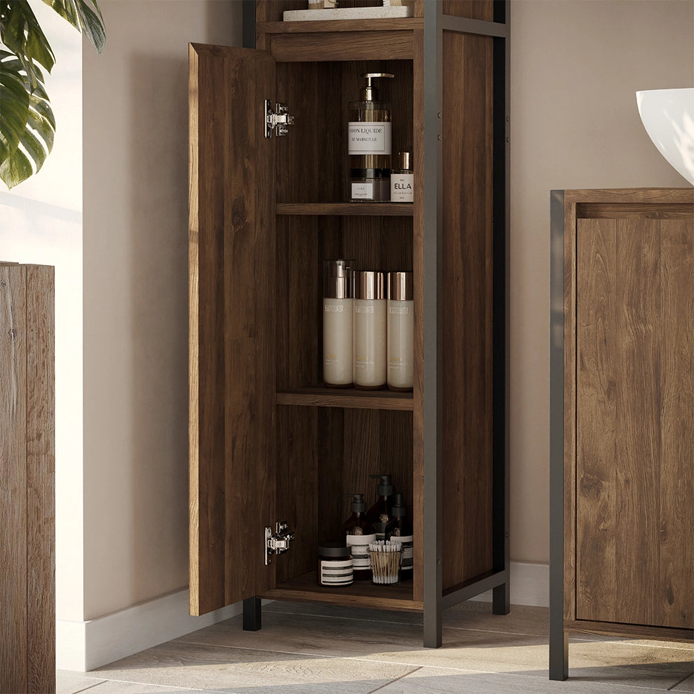 Vicco Armadio per il bagno Quercia/nero 30 x 167.5 cm con 3 scomparti aperti e 3 chiusi