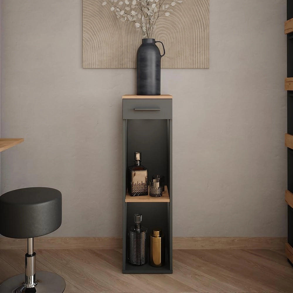Portabottiglie Repose, Quercia dorata/antracite, 30 x 106 cm, adatto per la conservazione di bottiglie di vino e libri