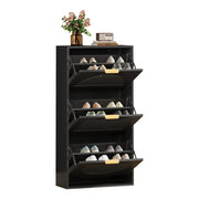 Scarpiera con 3 ante ribalta e dispositivo antiribaltamento per ingresso in MDF 60 × 24 × 114 cm Nero
