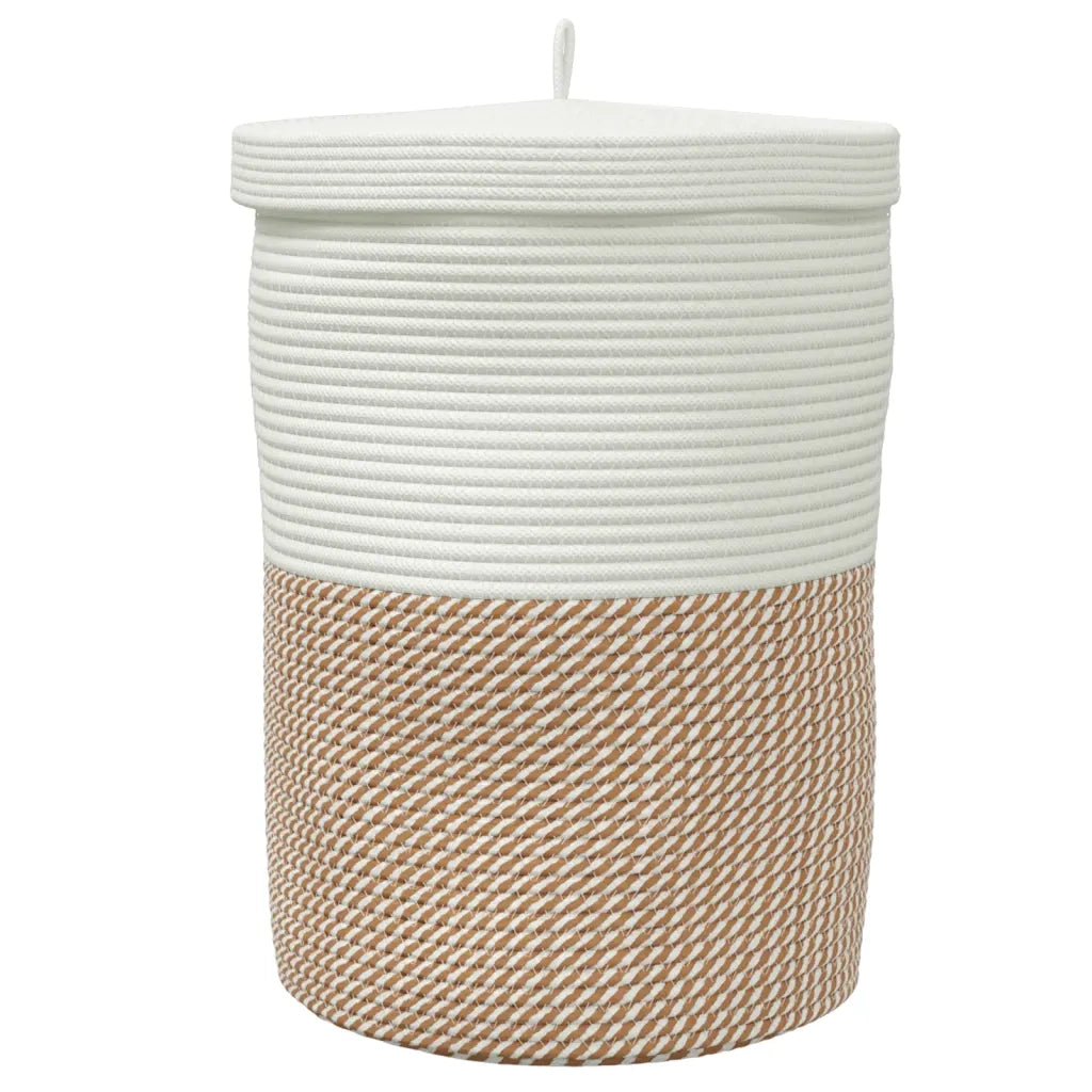 Cestino Portaoggetti Coperchio Marrone e Bianco ?37x50cm Cotone CFW1158489