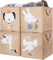 Set di archiviazione per bambini, 4 pezzi, 28 x 28 x 28 cm, Cassa archiviazione pieghevole per parete, Ideale per l'uso con Kallax, Cassetto per giocattoli, Giocattoli, Libri, Camera dei bambini, Beige Iena.