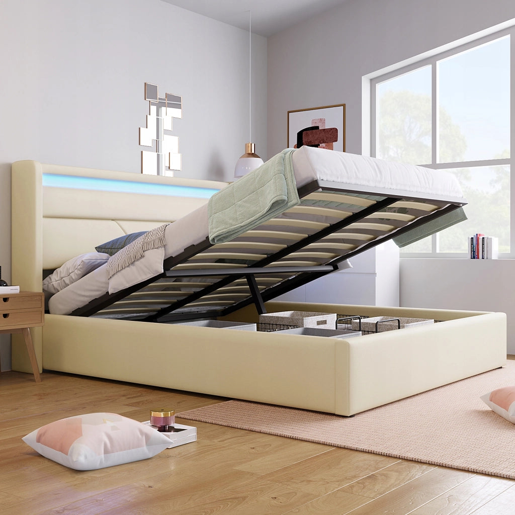 Letto con contenitore LED - Xylo - 140x200 - Bianco - Telecomando