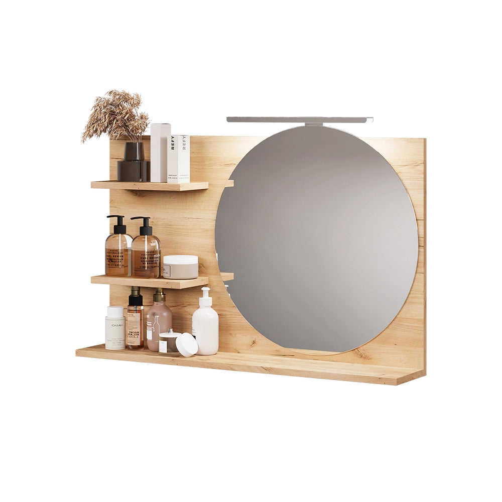 Vicco Specchio con mensola Rovere 80 x 50 cm con 3 scomparti aperti