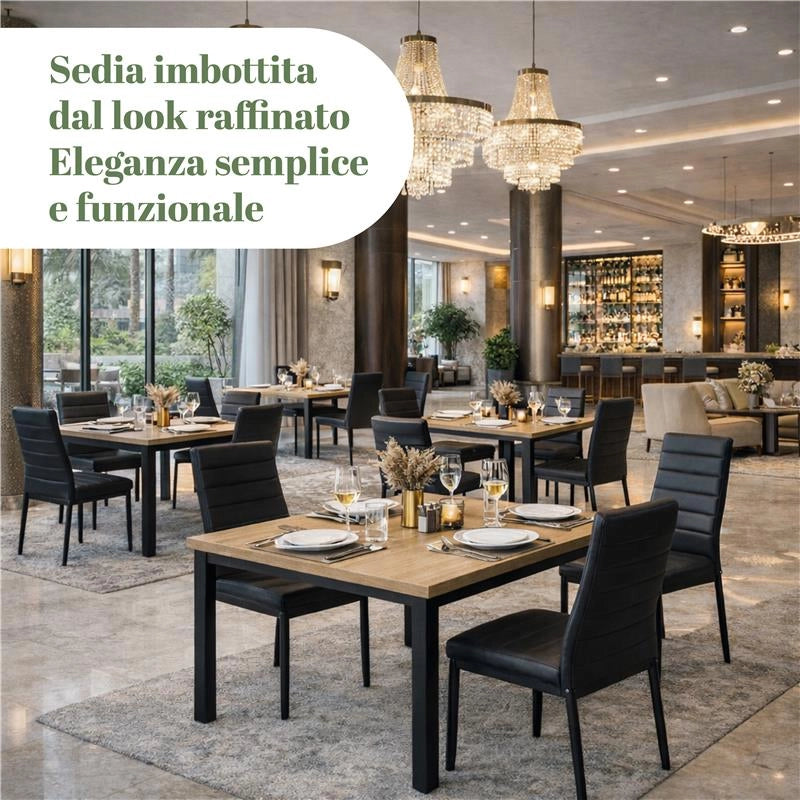 SET 4 SEDIE IVY NERA IN METALLO CON SEDUTA IMBOTTITA 53 X 46 X H97 CM