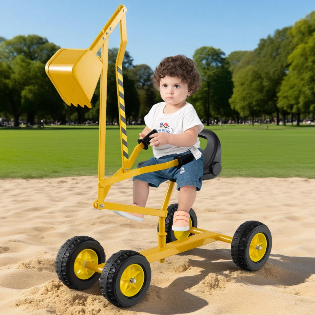 Escavatore per sabbiera con comandi a 2 mani e pala flessibile, Escavatore per bambini schienale ergonomico Giallo-Macchinine giocattoli