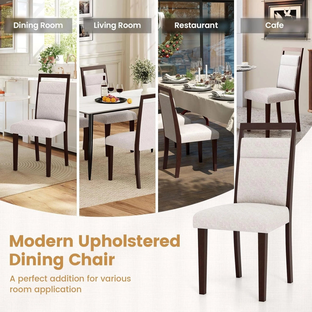 Set di 2 Sedie da Pranzo, Sedie da Cucina Imbottite con Schienali Inclinati, Sedute Imbottite, Gambe in Legno di Caucciù, Maniglia Comoda, Mobili Moderni per Ristoranti e Soggiorni (Beige)