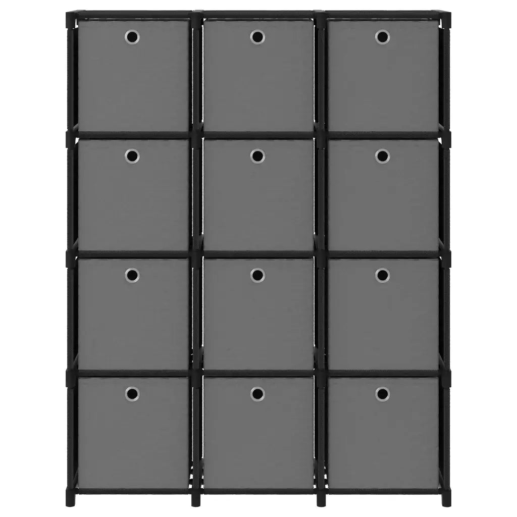 Mensola con 12 Scatole a Cubo Nera 103x30x141 cm in Tessuto 322615