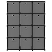 Mensola con 12 Scatole a Cubo Nera 103x30x141 cm in Tessuto 322615