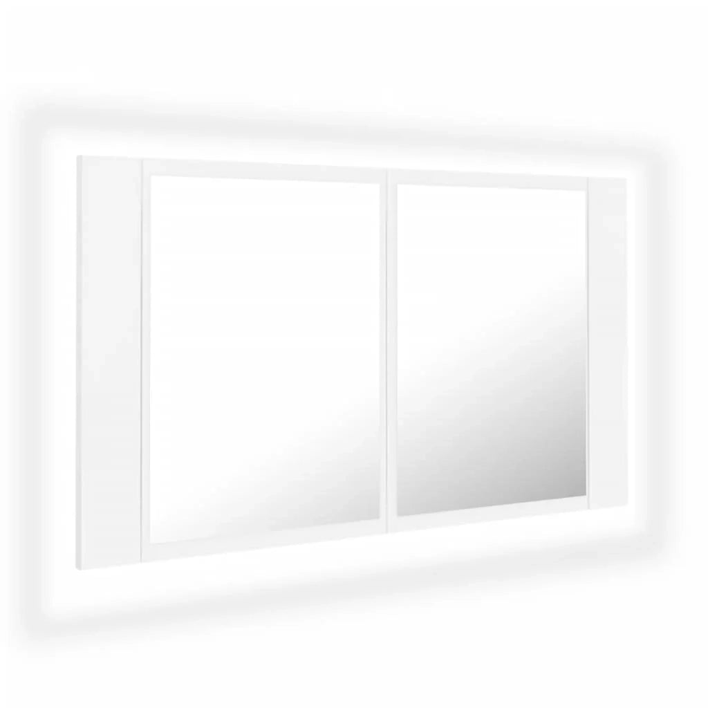 Mobiletto da bagno con specchio LED 80 x 12 x 45 cm acrilico bianco 02_0006651