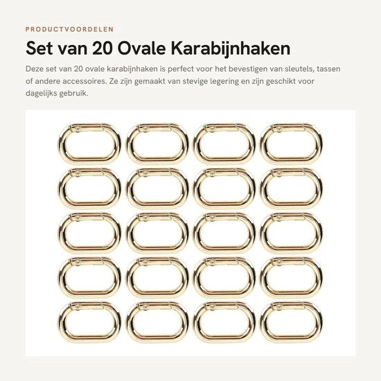 Haken a karabina 20 pezzi - Ovale a doppia testa - Chiusura a molla - Anello di chiusura metallico - Gancio da arrampicata - Finestra alta - Finestra alta di alta qualità - Hanger a molla