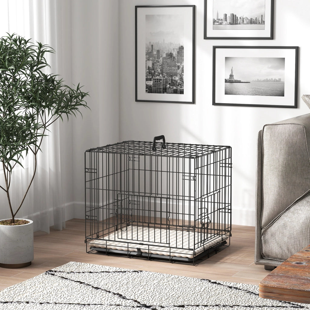 Gabbia per Cani Pieghevole con Cuscini Grigio e Nero ¨C zephmum ¨C 60x45x50 cm