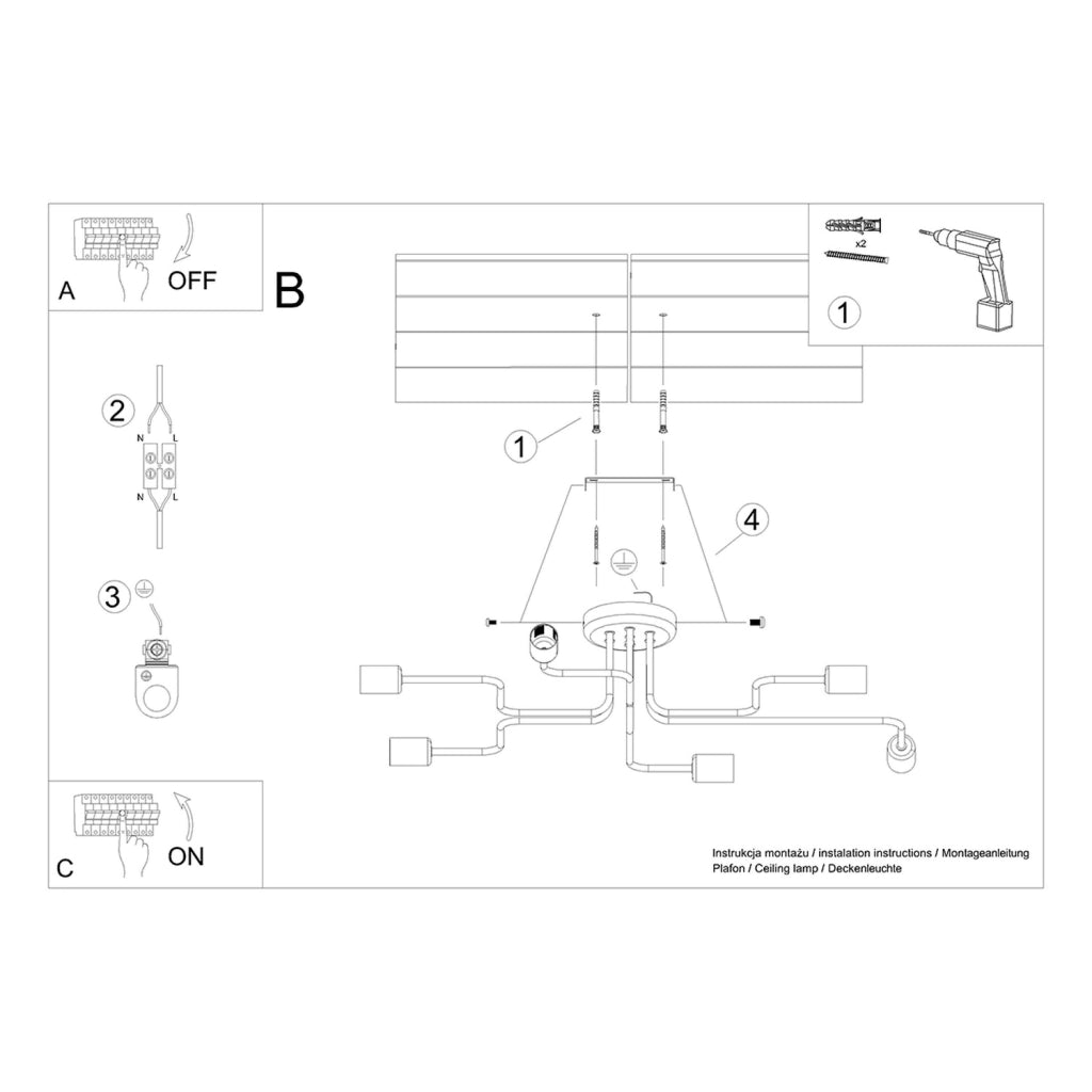 Plafoniera loft nera in metallo 6xE27 15W PLANUM Pure Lume