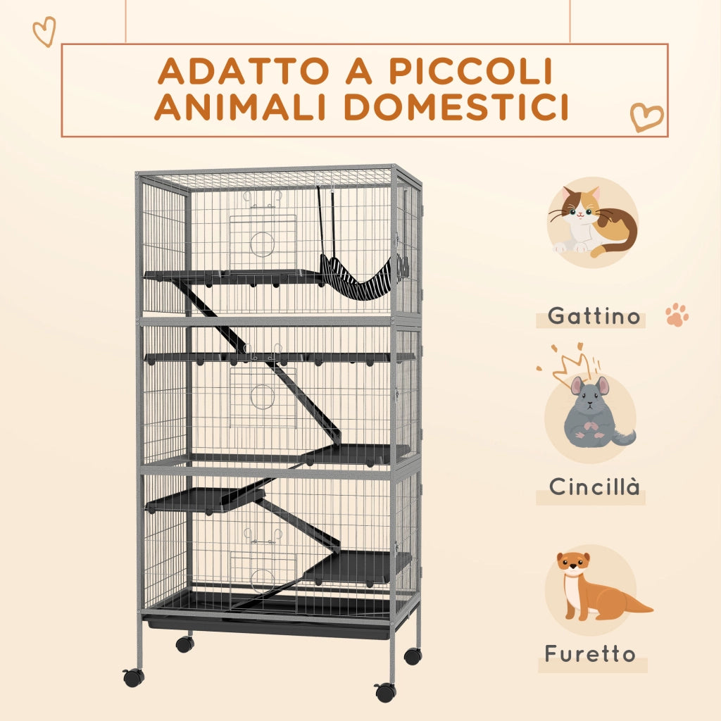 Gabbia per Conigli con Amaca ¨C Minimal ¨C Acciaio e PP 80x52x159 cm