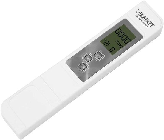 Multifunzionale tester di acqua con grande schermo LCD e precisione - Misura TDS, EC e temperatura - Tester di qualità dell'acqua portatile - Range 0-9990ppm/0-9990us/cm/0°C~80°C