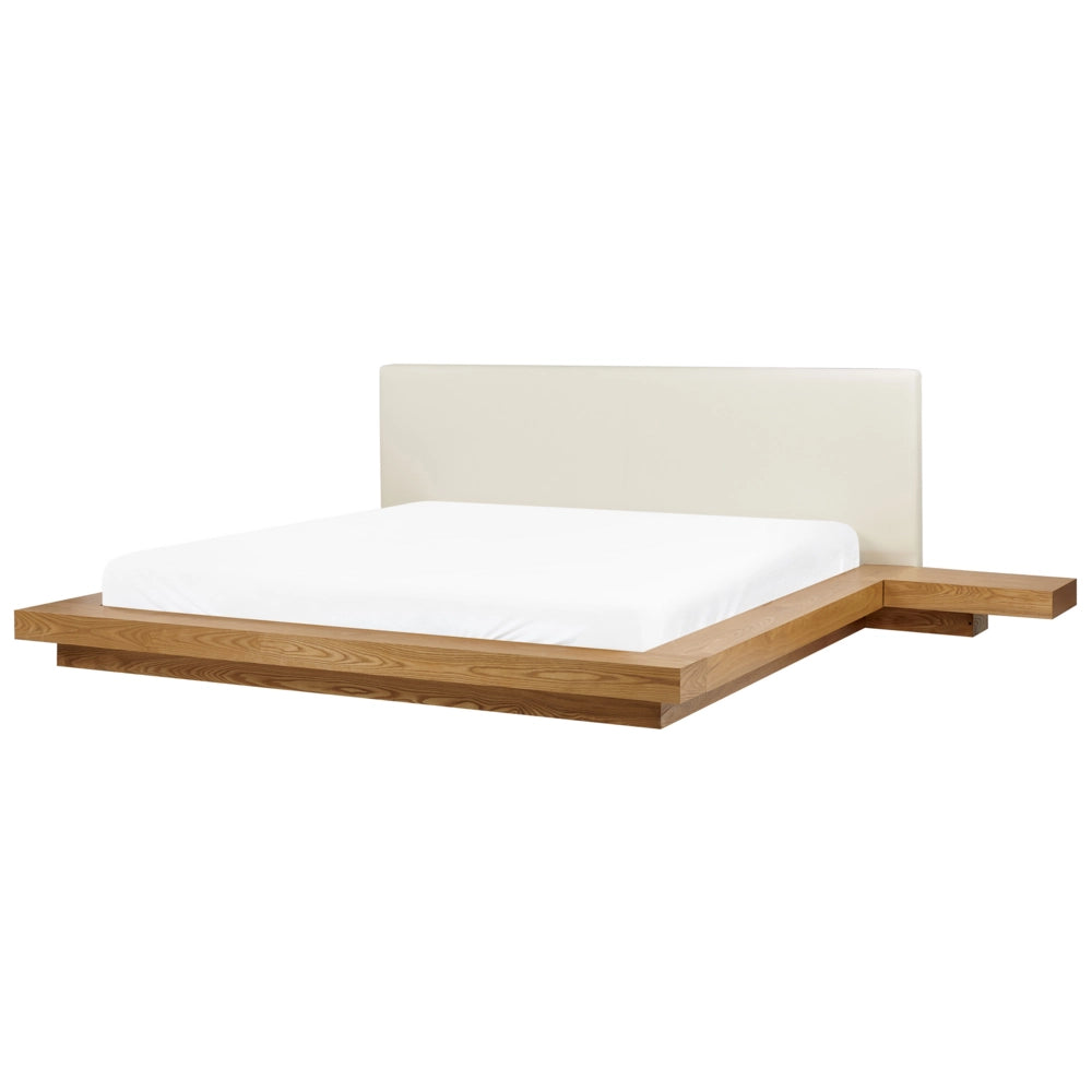 Letto LED in stile giapponese in frassino naturale 180 x 200 cm impiallacciato in legno MDF testata in ecopelle camera da letto a basso profilo