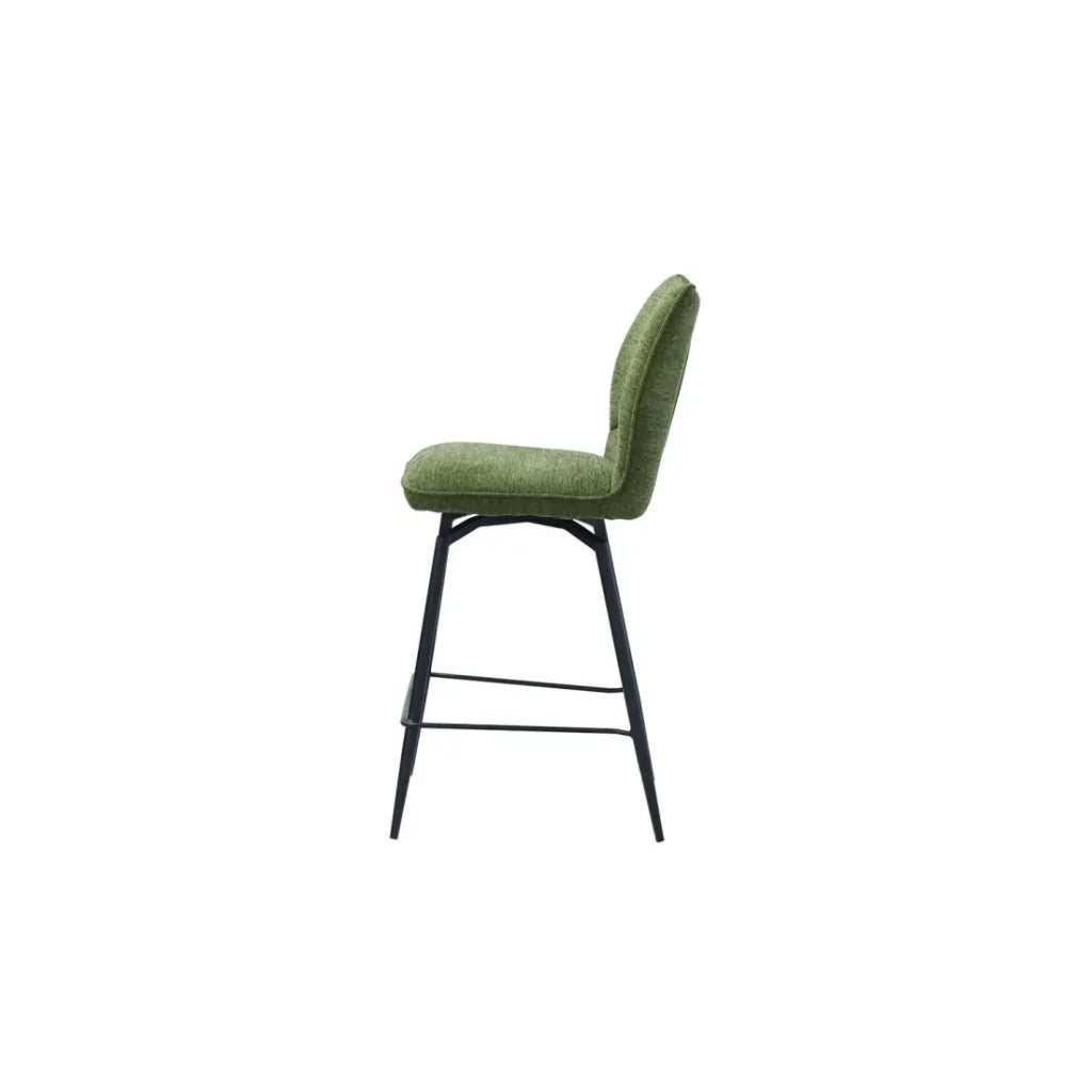 Sedia da bancone girevole CROFT – Tessuto verde – Piedi in metallo nero – Altezza 103 cm – Stile design/industriale