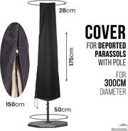 Parasol Cover Acqua Impermeabile con Cerniera e Corda di Trazione - 175x28x50 cm - Adatto per Parasole fino a 400 cm