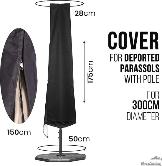Parasol Cover Acqua Impermeabile con Cerniera e Corda di Trazione - 175x28x50 cm - Adatto per Parasole fino a 400 cm