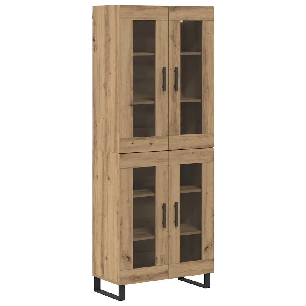Credenza 2 pcs Rovere artigianale Legno Stratificato e Vetro 3403196