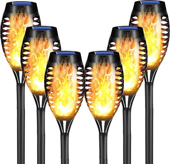 Decorazione estiva per esterno Lampada solare da giardino 6 pezzi 12 LED con effetto fiamma realistico IP65 impermeabile Fiaccole solari per sentiero illuminazione prato esterno (6 pezzi)