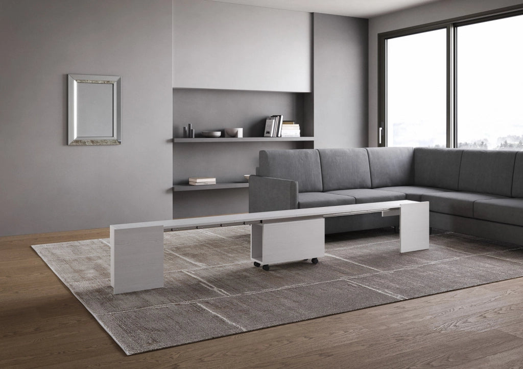 Consolle Tavolo Allungabile 90-302x42x75 cm Evolve Bianco Frassino con Panca Inferiore