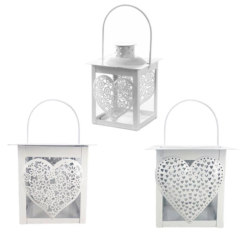 SET 2 LANTERNE PORTACANDELA BIANCA CON MOTIVO A CUORE 12X24H CM IN FANTASIA ASSORTITA