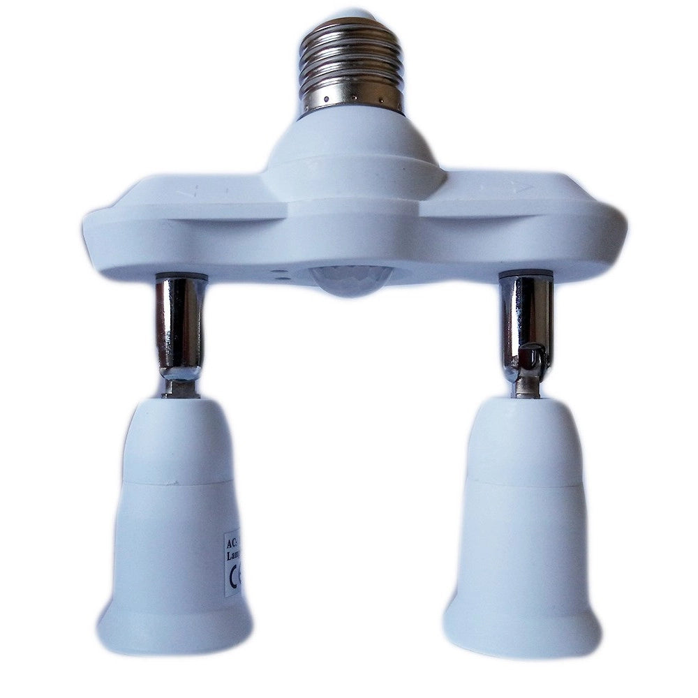 Trade Shop - Portalampada Adattatore Sdoppiatore E27 2 Ingressi E27 Sensore Di Movimento Pir -