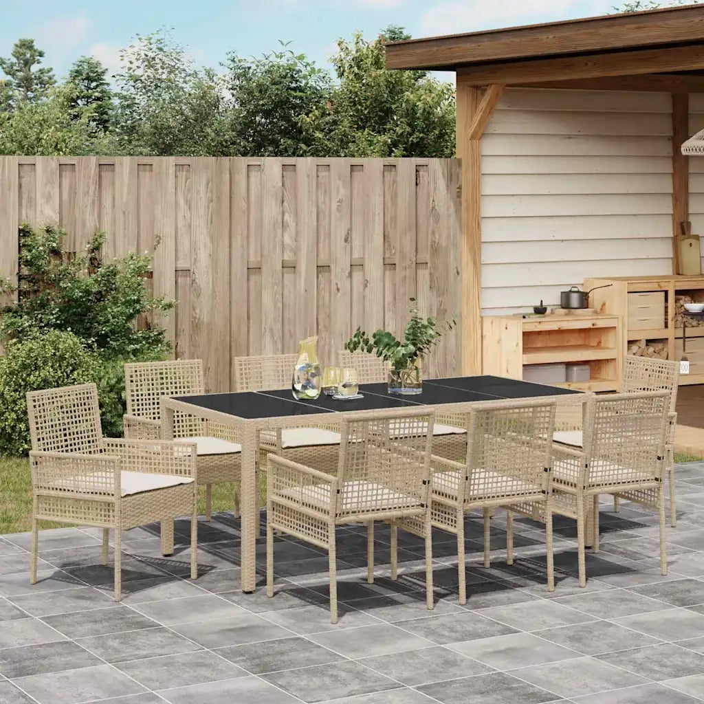Set da Pranzo per Giardino 9 pcs Beige polyrattan 3334892