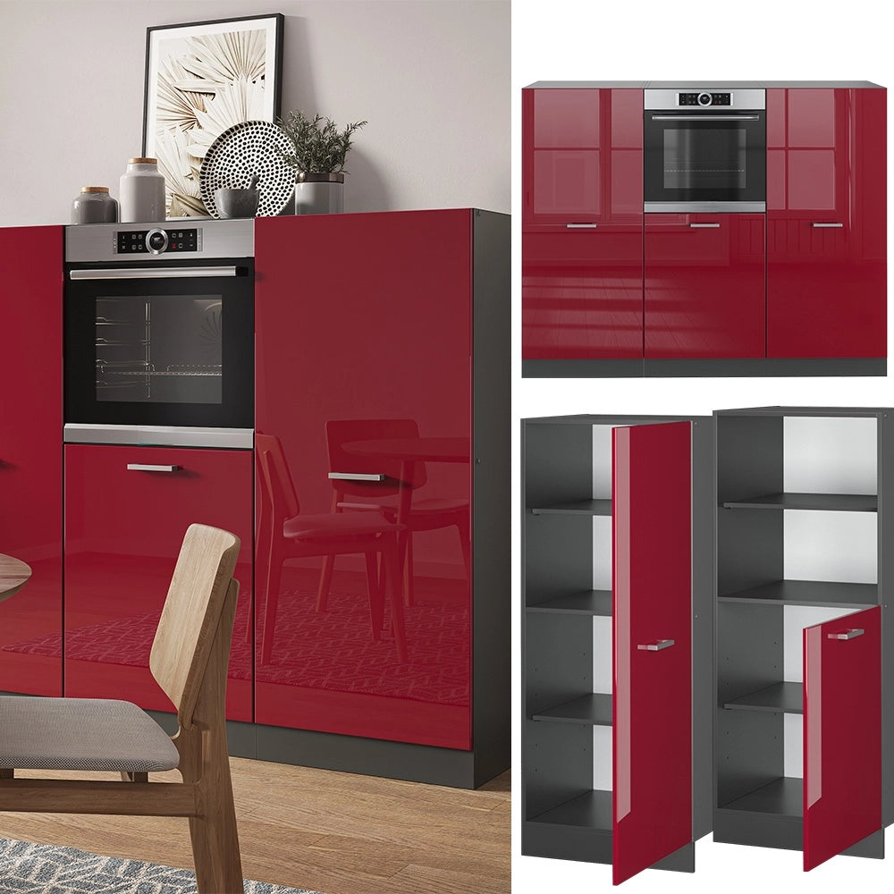 Cucine componibili piccole R-Line Rosso lucido/Antracite 180 cm senza piano di lavoro Vicco