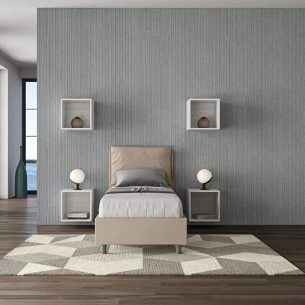 Letto singolo contenitore imbottito 80x200 similpelle tortora Antea